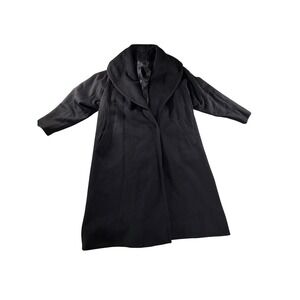 Vintage Kay McDowell Wool Alpaca Coat Black Shawl Collar Long 60s 70s Women